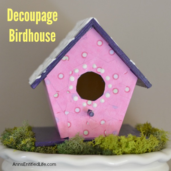 Decoupage Birdhouse. Have a plain birdhouse craft? Would you like to make it into something adorable and unique? Take a plain box birdhouse and make it a real showpiece with this easy decoupage birdhouse craft! Make your own decoupage birdhouse with these easy step by step tutorial directions.