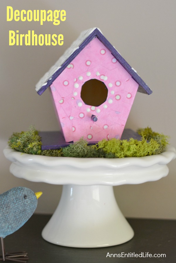 Decoupage Birdhouse. Have a plain birdhouse craft? Would you like to make it into something adorable and unique? Take a plain box birdhouse and make it a real showpiece with this easy decoupage birdhouse craft! Make your own decoupage birdhouse with these easy step by step tutorial directions.