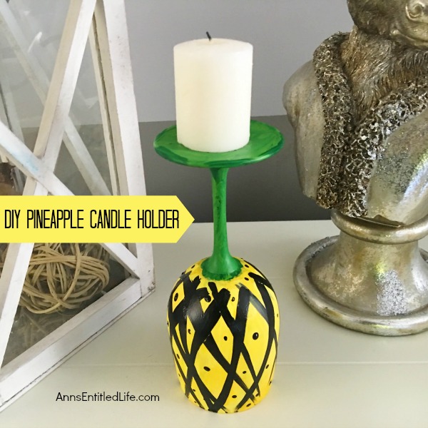 DIY Pineapple Candle Holder. Make your own adorable DIY Pineapple Candle Holder. This step by step tutorial will show you how to easily make pineapples from a wine glass! This is perfect for a centerpiece, mantel decor or table decorations throughout the year. Pineapple symbolized hospitality, so make a few and give them as a housewarming gift, bridal shower or birthday present, or just because! If you are looking for a cute craft project, this is it!