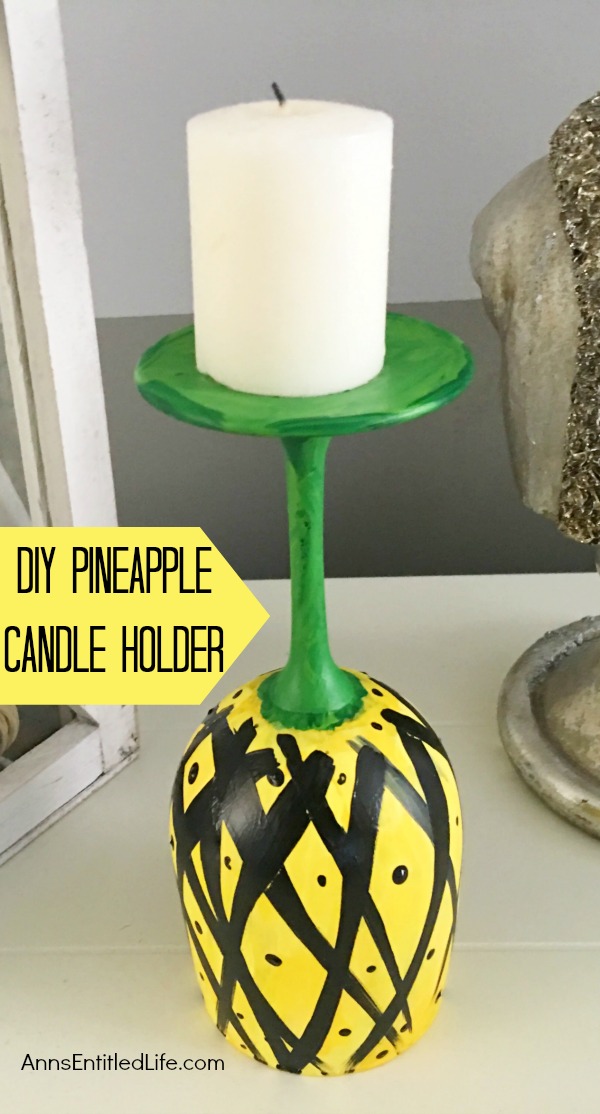 DIY Pineapple Candle Holder. Make your own adorable DIY Pineapple Candle Holder. This step by step tutorial will show you how to easily make pineapples from a wine glass! This is perfect for a centerpiece, mantel decor or table decorations throughout the year. Pineapple symbolized hospitality, so make a few and give them as a housewarming gift, bridal shower or birthday present, or just because! If you are looking for a cute craft project, this is it!