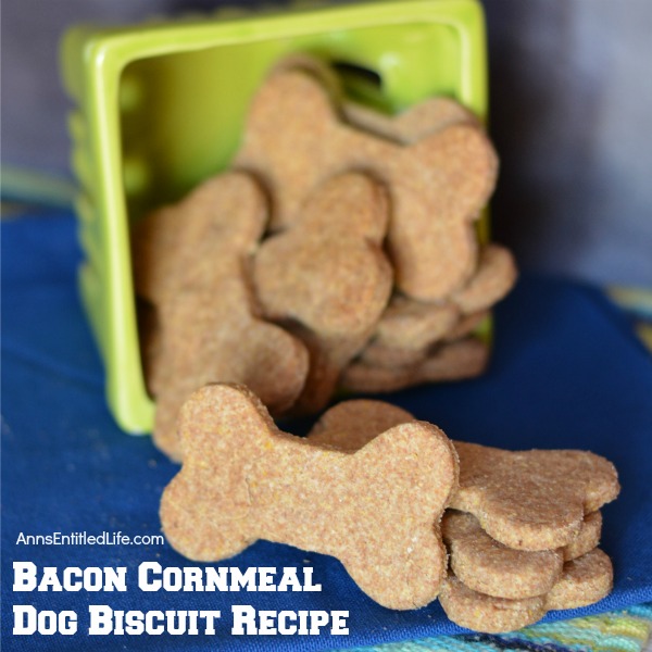 Bacon Cornmeal Dog Biscuit Recipe. These homemade dog treats for your special pooch are bursting with flavors dogs love. These easy to make bacon cornmeal dog biscuits will have your pet barking for more.