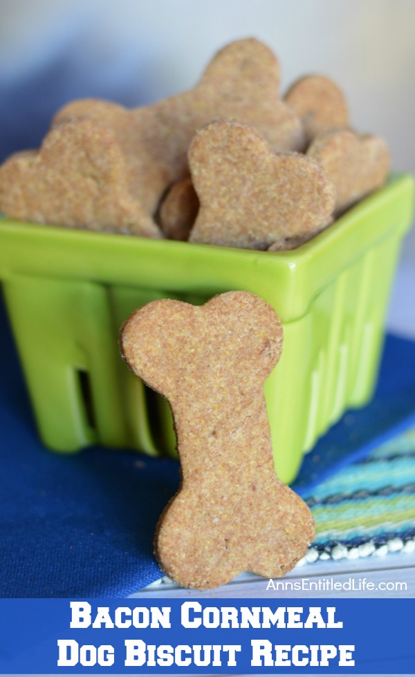 Bacon Cornmeal Dog Biscuit Recipe. These homemade dog treats for your special pooch are bursting with flavors dogs love. These easy to make bacon cornmeal dog biscuits will have your pet barking for more.