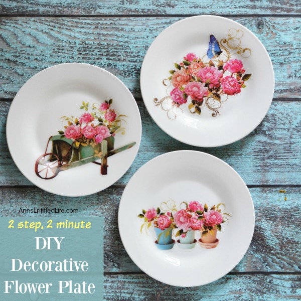 DIY Decorative Flower Plate. Make beautiful plate decor with this simple two step process. Easily customizable for any season, holiday, decor or space, this effortless two minute decorative plate craft is a great way to add charming custom decor to any living area!