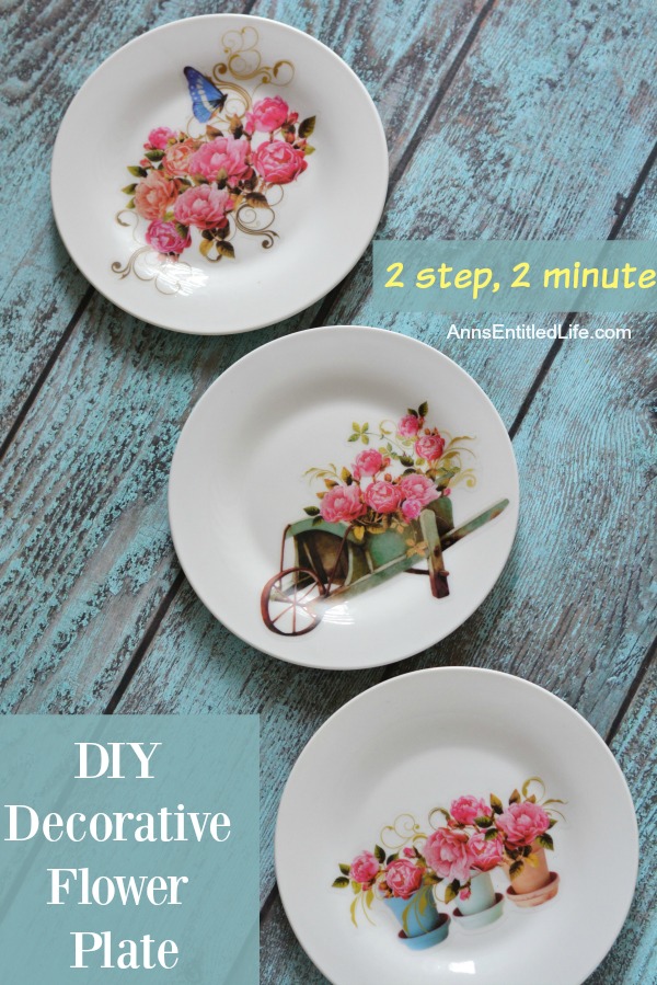 DIY Decorative Flower Plate. Make beautiful plate decor with this simple two step process. Easily customizable for any season, holiday, decor or space, this effortless two minute decorative plate craft is a great way to add charming custom decor to any living area!