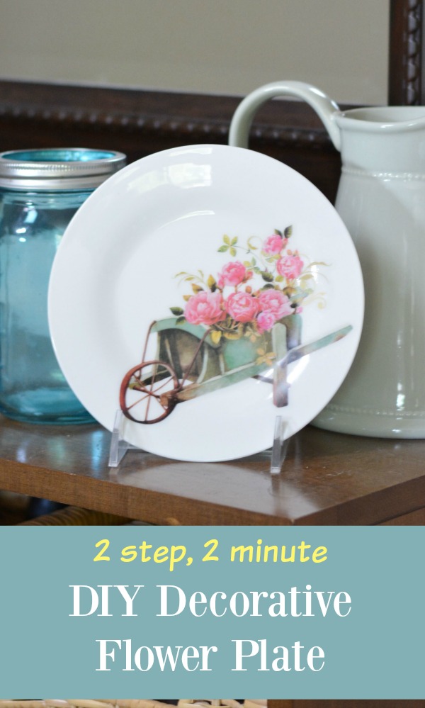 DIY Decorative Flower Plate. Make beautiful plate decor with this simple two step process. Easily customizable for any season, holiday, decor or space, this effortless two minute decorative plate craft is a great way to add charming custom decor to any living area!