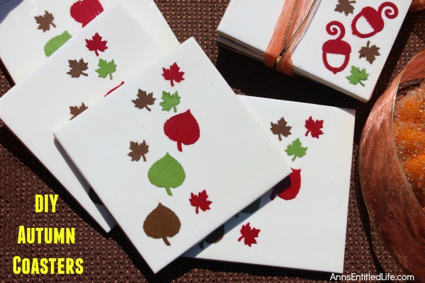 Easy DIY Autumn Coasters. These DIY Autumn coasters are simple to make. Instead of resin, they use a spray to form a heat resistant coating (to 500 degrees!) which seals and protects. Add a touch of fall decor to your living area with these easy to make autumn coasters.