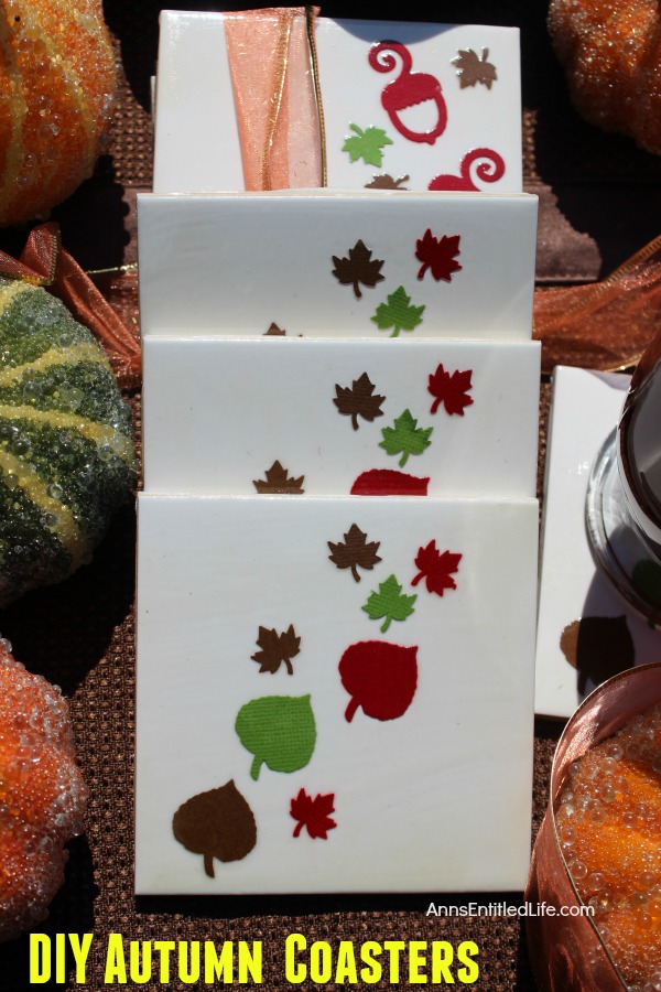 Easy DIY Autumn Coasters. These DIY Autumn coasters are simple to make. Instead of resin, they use a spray to form a heat resistant coating (to 500 degrees!) which seals and protects. Add a touch of fall decor to your living area with these easy to make autumn coasters.