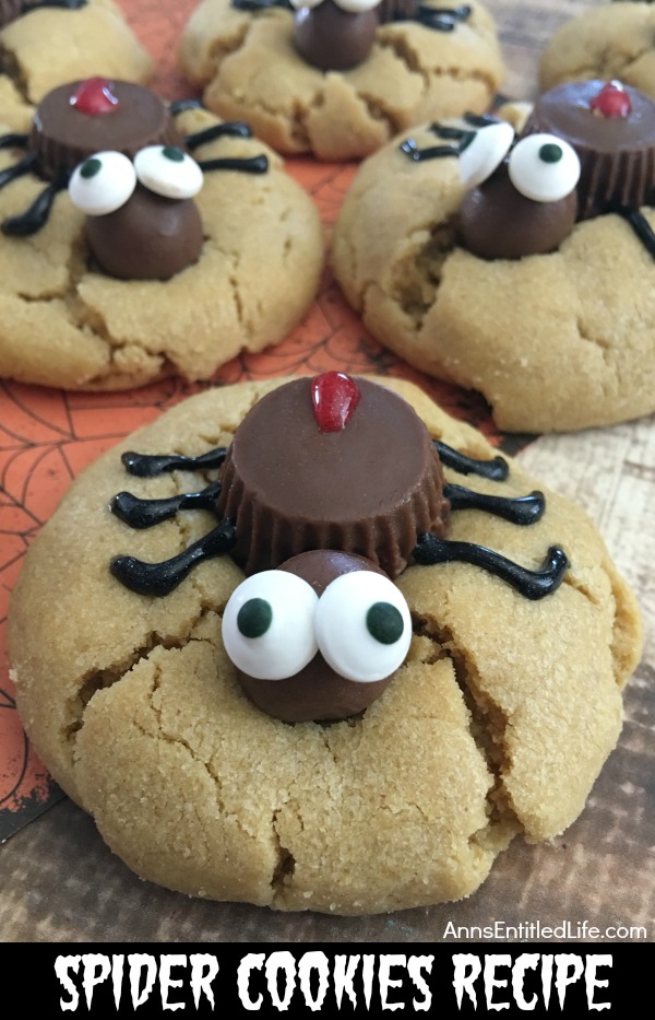 candy spider on top of a peanut butter cookie