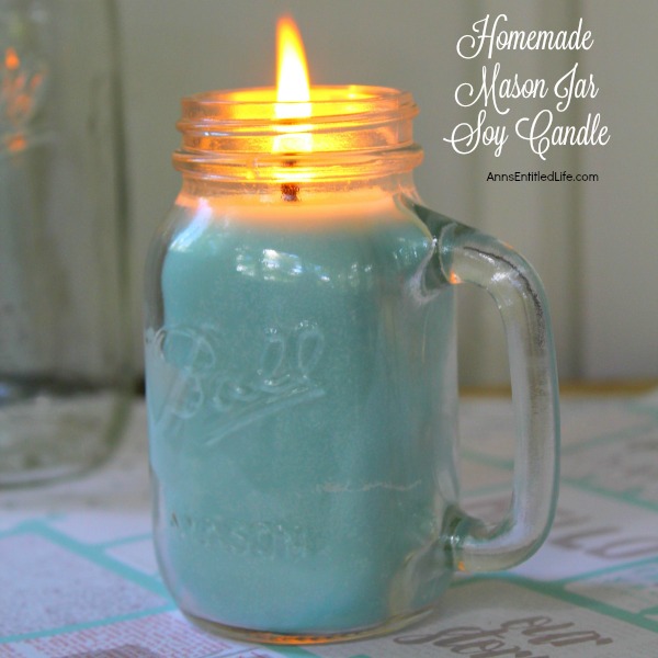 Homemade Mason Jar Soy Candle. Easily and inexpensively make your own Homemade Mason Jar Soy Candle! This is great for gifts or to scent your own home anytime of the year. Easily customize these candles to any color you like. This Homemade Mason Jar Soy Candle is a fun DIY project that yields great results!