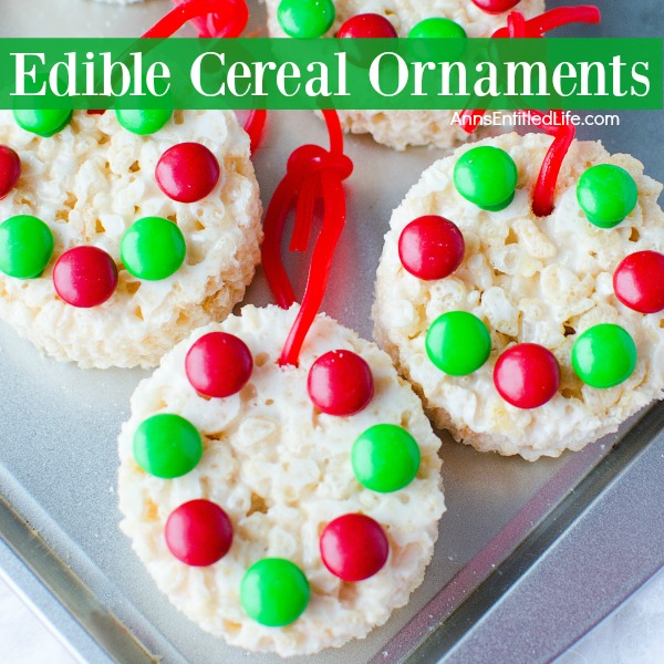 Edible Cereal Ornaments Recipe. Fun rice crispy cereal treats shaped like Christmas ornaments! These kid friendly, festive Edible Cereal Ornaments are easy to make and so delicious!