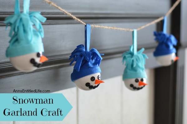 Snowman Garland Craft. Make this easy snowman garland craft; a fun seasonal decoration! Decorate your fireplace, your wall or a window with this Snowman Garland this winter. Very versatile, you can make this garland any color, and any length, to fit that perfect spot in your house!
