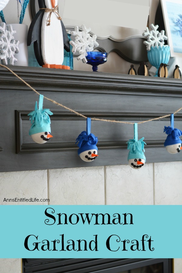 Snowman Garland Craft. Make this easy snowman garland craft; a fun seasonal decoration! Decorate your fireplace, your wall or a window with this Snowman Garland this winter. Very versatile, you can make this garland any color, and any length, to fit that perfect spot in your house!
