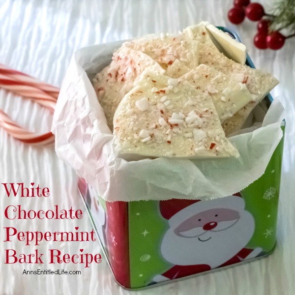 White Chocolate Peppermint Bark Recipe. Homemade holiday sweets do not get any easier to make than this White Chocolate Peppermint Bark! This refreshing peppermint bark is so good you will want to make a double batch. Give as a tasty holiday gift, or indulge in a special holiday candy yourself, this White Chocolate Peppermint Bark makes the holidays even sweeter.