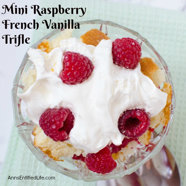 Mini Raspberry French Vanilla Trifle Recipe. Individual, easy to make trifles featuring French vanilla cake and raspberries. Lighter than traditional trifles, these single serve raspberry French vanilla trifle desserts are wonderful any time of year.