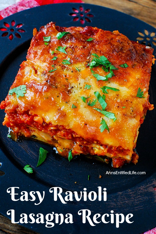 overhead image of a piece of ravioli lasagna on a blue plate