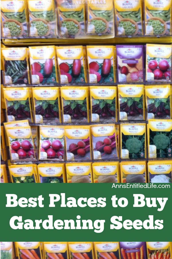 a stand filled with packets of gardening seeds