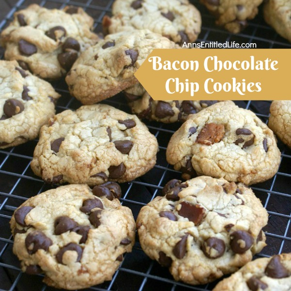 Bacon Chocolate Chip Cookie Recipe. These bacon chocolate chip cookies are fabulous! Easy to make, these bacon cookies would make terrific bacon gifts, snack cookies, dessert cookies or lunchbox treats. If you like bacon, you will love this bacon chocolate chip cookies recipe.