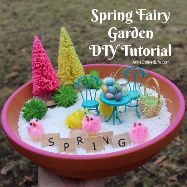 Spring Fairy Garden DIY Tutorial. This spring fairy garden is easy to put together. Great for tabletop decor, or for older children to play with under adult supervision, you and your children will have a lot of fun gathering your spring fairy garden supplies, and making your own personal miniature spring fairy garden this year!