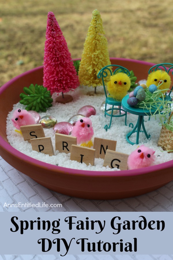 Spring Fairy Garden DIY Tutorial. This spring fairy garden is easy to put together. Great for tabletop decor, or for older children to play with under adult supervision, you and your children will have a lot of fun gathering your spring fairy garden supplies, and making your own personal miniature spring fairy garden this year!