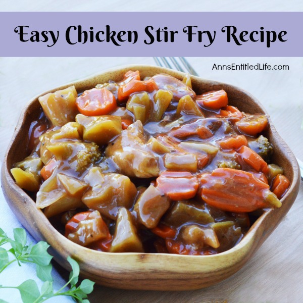 Easy Chicken Stir Fry Recipe. Try this simple, yet delicious chicken recipe for dinner this evening. Loaded with vegetables, this is one tasty entree.