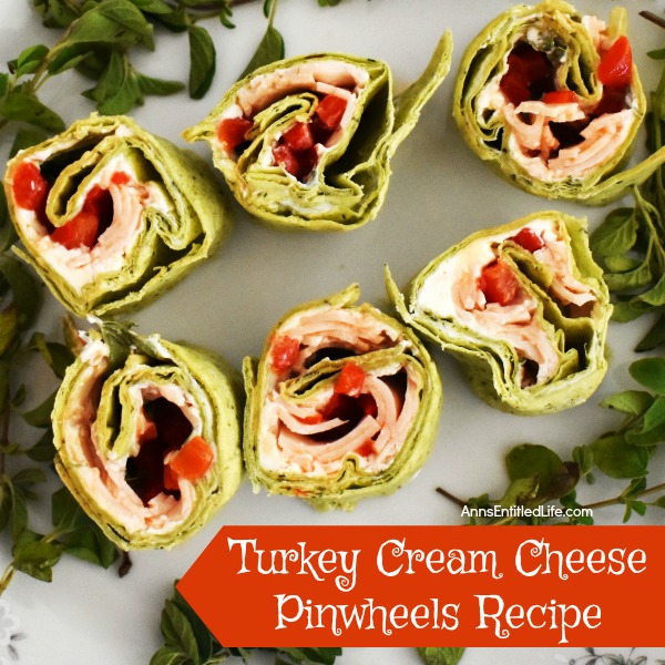 Turkey Cream Cheese Pinwheels Recipe. Whether served as an appetizer or as a lunch entree, these tasty pinwheels really hit the spot. A colorful and unique update to the classic pinwheel recipe, these turkey cream cheese pinwheels are bursting with flavor. The next time you are looking for an easy to make finger food give these creamy delights a try!