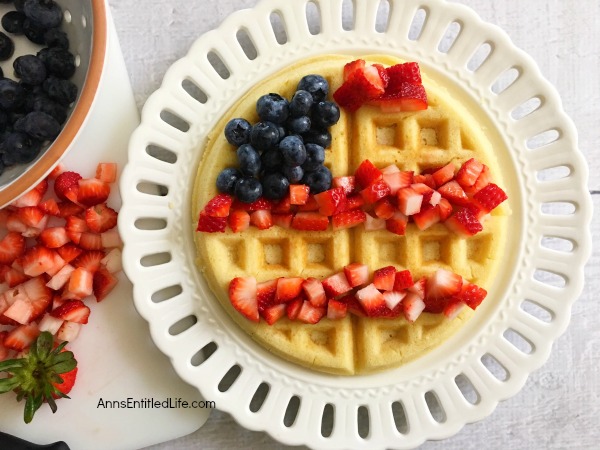 Flag Waffle Recipe.Looking for a patriotic holiday breakfast? These adorable American Flag Waffles is a tasty breakfast waffle and wonderful fresh fruit combination that your children will love!
