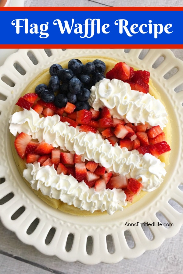 round waffle decorated in  the shape of the American flag on a white plate