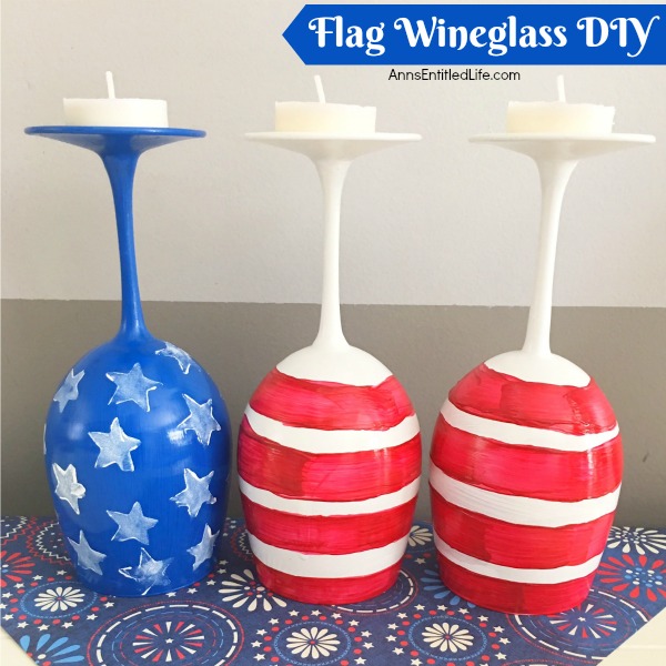 Flag Wineglass DIY. Make your own unique patriotic flag wineglasses! This easy step by step tutorial will show you how to easily make flag wineglass decor which are perfect for a centerpiece, mantel decor or table decorations. This is an easy to make craft project.