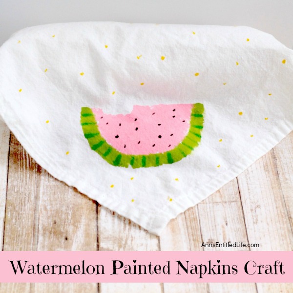 Watermelon Painted Napkins Craft. An easy, fun craft to make your own watermelon napkins using a sponge and acrylic paint! If you are looking for a fun summer napkin, a housewarming gift or shower present made with your own hands, this is it!