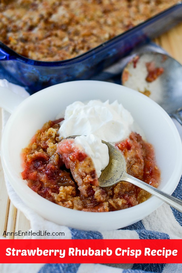 Strawberry Rhubarb Crisp Recipe. This updated, old-time strawberry rhubarb crisp is simply delicious. The great sweet-tart taste of strawberries and rhubarb combined with a buttery good granola crumble topping makes for a dessert your entire family will enjoy!