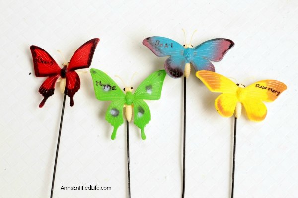 Easy DIY Butterfly Garden Markers. Simple to make garden markers to help you identify the fruits, vegetables, flowers, and herbs growing in your backyard or window garden. These are so easy to make, anyone can do it!