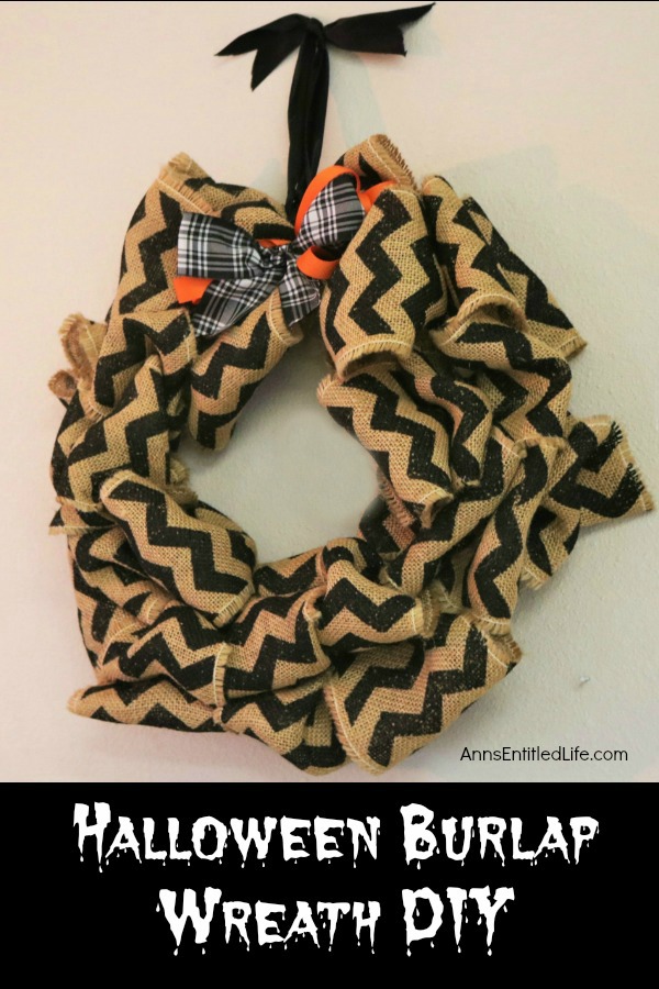 Halloween Burlap Wreath DIY. An easy to make Halloween wreath craft, perfect to display over your fireplace, or on your front door.