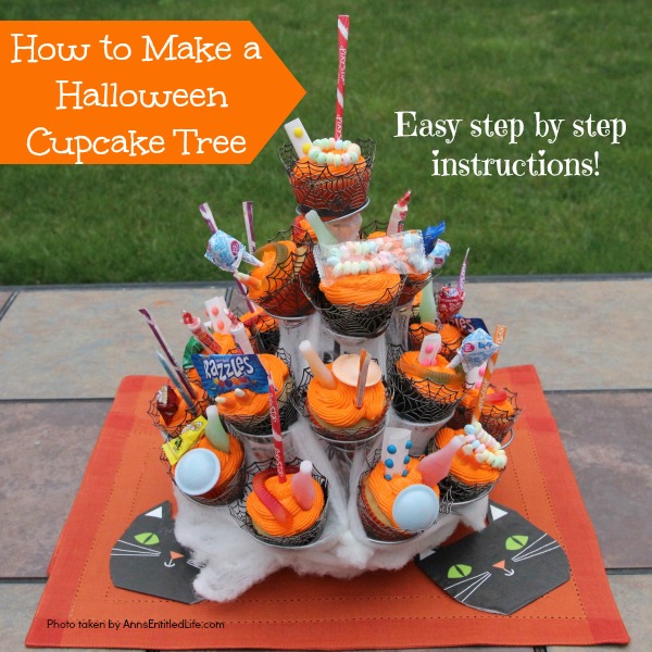 How to Make a Halloween Cupcake Tree. This simple step by step tutorial will help you put together this wonderful Halloween sweet display. Highly customizable to match your Halloween theme, this cupcake tree will be a big hit at your Halloween party!