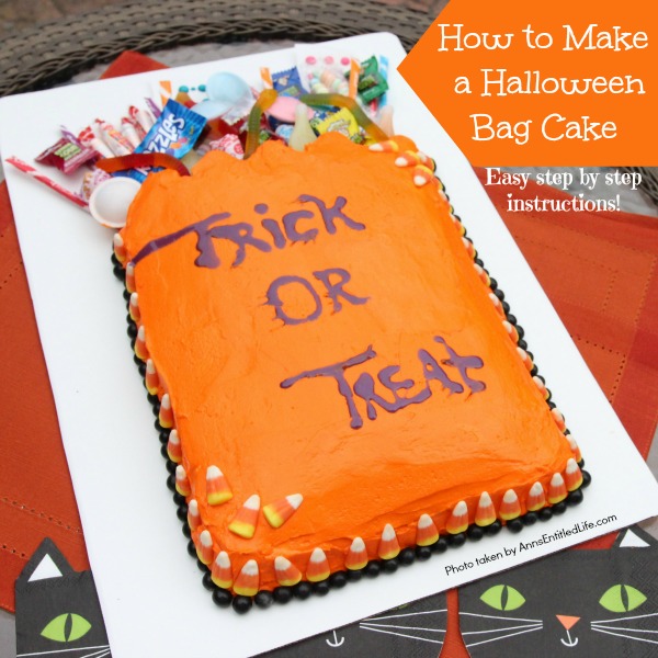 How to Make a Halloween Bag Cake. This easy to follow step-by-step tutorial will show you exactly how to make this Halloween Bag Cake. A sure hit at your next home, school or special event Halloween party, this bag cake comes together quickly! Everyone will love this fun Halloween treat.