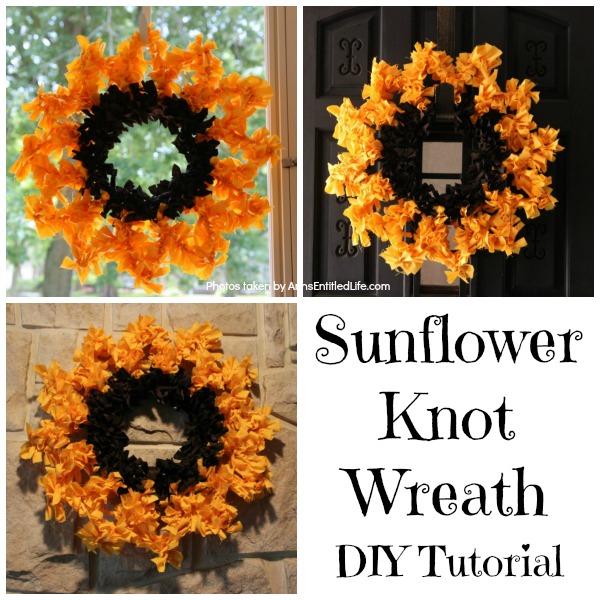 Sunflower Knot Wreath. This DIY tutorial on how to make a sunflower knot wreath has easy to follow, step-by-step instructions. An hour or so of your time results in this lovely sunflower knot wreath, perfect for your front door!