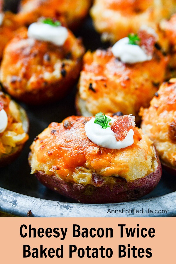 upclose picture of a cheesy bacon twice baked potato on a plate with others