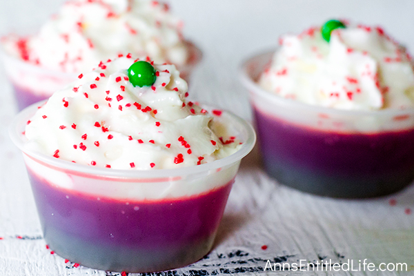 Jingle Bells Jello Shots Recipe. These fun and festive Jingle Bells Jello Shots are easy to make. If you have a holiday get-together and/or party between now and the holidays, make these gelatin shots for the over 21 crowd!! They really are good. And they will remind everyone of when they were 21 (or 18) again!