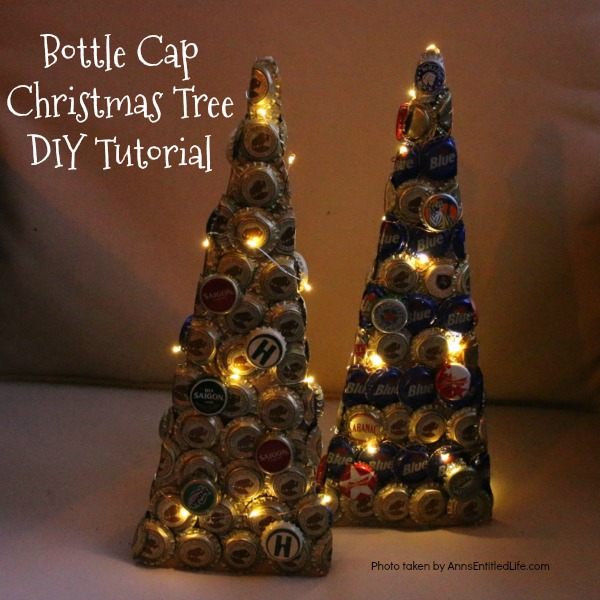 Bottle Cap Christmas Tree DIY Tutorial. Follow the step by step instructions in this Bottle Cap Christmas Tree DIY Tutorial to make a lighted bottle cap Christmas tree. Use your pop caps or beer caps to make this unique, and beautiful, holiday craft!