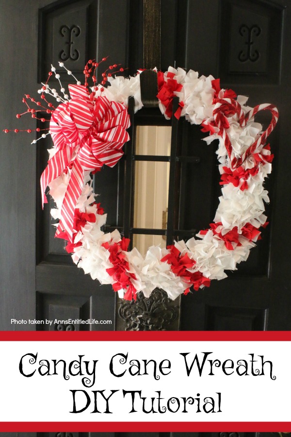 Candy Cane Wreath DIY Tutorial. Make your own no-sew Candy Cane wreath using these easy step by step instructions. This cute holiday decor is perfect for Christmas, Valentine's Day, or any day! Simple and inexpensive to make, this easy Candy Cane Wreath DIY Tutorial will show you how to add a marvelous touch of whimsy to your holiday decor.