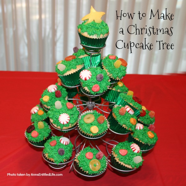 How to Make a Christmas Cupcake Tree. This simple step by step tutorial will help you put together this wonderful Christmas cupcake display. Great as a holiday party dessert display, for a centerpiece at the children's table, or for a Christmas buffet, this Christmas cupcake display is easy to put together and oh so cute!