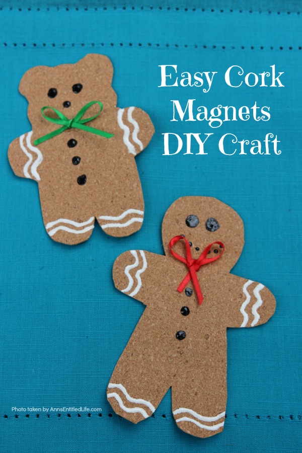 Easy Cork Magnets DIY Craft. This is an effortless, fun to make craft that will dress up your refrigerator this holiday season. Make one cork magnet or make a dozen! Older children will be able to help you fabricate this Easy Cork Magnets DIY Craft.