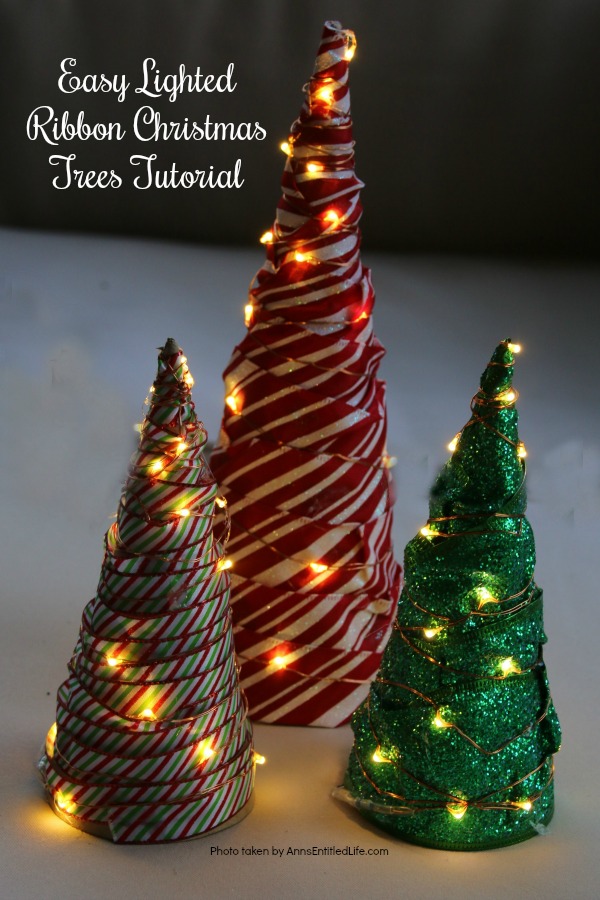 Easy Lighted Ribbon Christmas Tree. This 15-minute craft is simple to make, and highly customizable. This Easy Lighted Ribbon Christmas Tree will dress up your Christmas table, light up your mantel, or just smile as you walk by them. Only you will know how quick and easy these little trees are to put together.