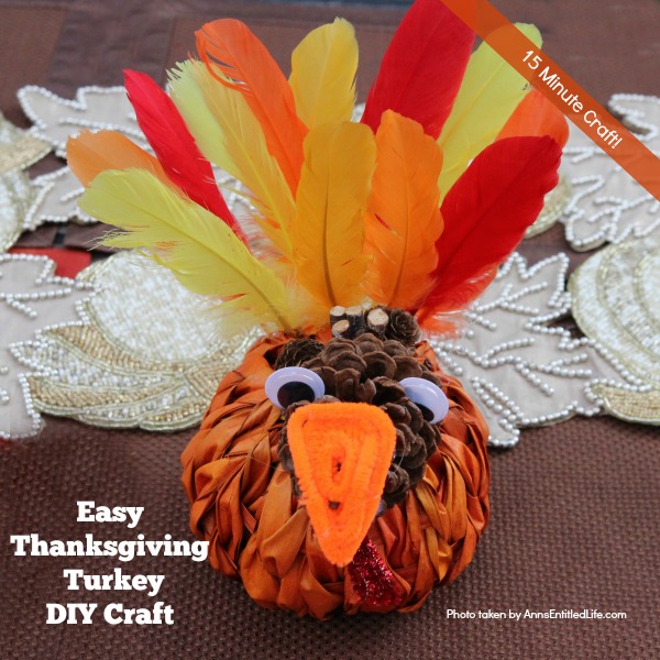 Easy Thanksgiving Turkey DIY Craft. This is a simple to make 15 minute craft for Thanksgiving. Adults and older children will love this adorable little turkey, perfect for tabletop or mantel decor. If you are looking for a simple Thanksgiving craft idea, this easy Thanksgiving turkey DIY craft is it!