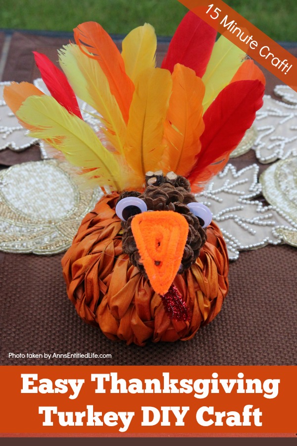 Easy Thanksgiving Turkey DIY Craft. This is a simple to make 15 minute craft for Thanksgiving. Adults and older children will love this adorable little turkey, perfect for tabletop or mantel decor. If you are looking for a simple Thanksgiving craft idea, this easy Thanksgiving turkey DIY craft is it!