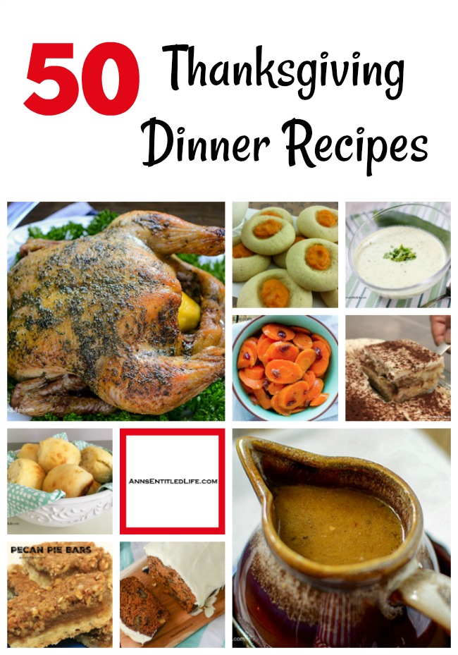 A collage of Thanksgiving dinner recipes including turkey, desserts, gravy, side dishes, and appetizers.
