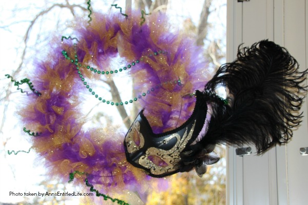 Glitter Mardi Gras Mask Wreath Tutorial. Follow the step by step instructions of this Glitter Mardi Gras Mask Wreath Tutorial to make this beautiful, sparkly, Mardi Gras Wreath. This highly customizable, simple to make, Glitter Mardi Gras Mask Wreath will look great on your front door, over your mantel, or on a wall. Truly unique Mardi Gras decor!