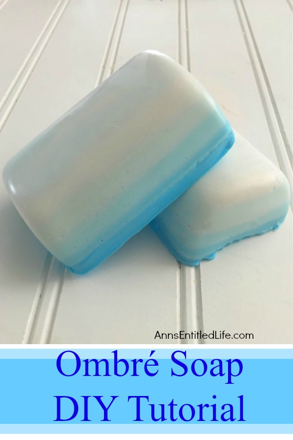 homemade soap in graduated colors on a beadboard background