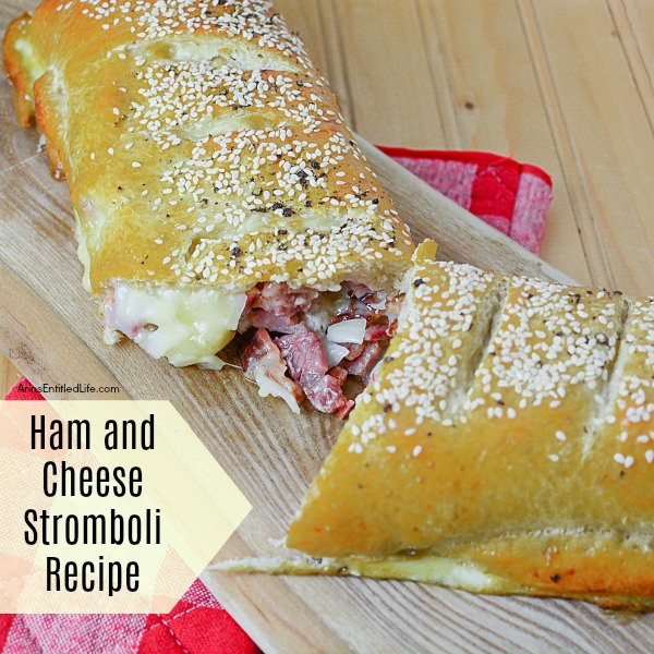 Ham and Cheese Stromboli Recipe. This delicious, easy to make, ham and cheese Stromboli is a great lunch, dinner, or party food. This can be cut into sandwich size portions for a few people, or cut into inch slices as a party food to help feed a crowd.