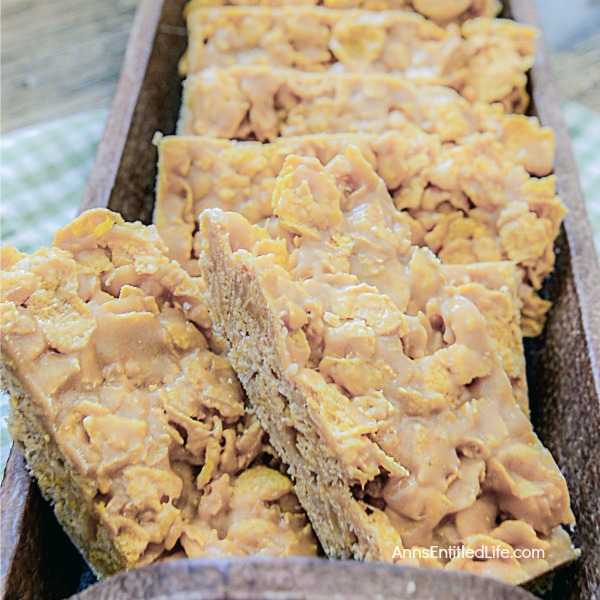 No Bake Peanut Butter Corn Flake Bars Recipe. Mix up a batch of these old-fashioned No Bake Peanut Butter Corn Flake Bars on a hot summer day.  Fast and simple to make, your family will love every delicious bite!