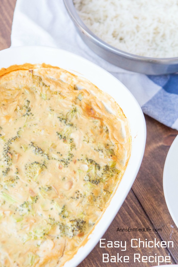 chicken bake in white serving bowl